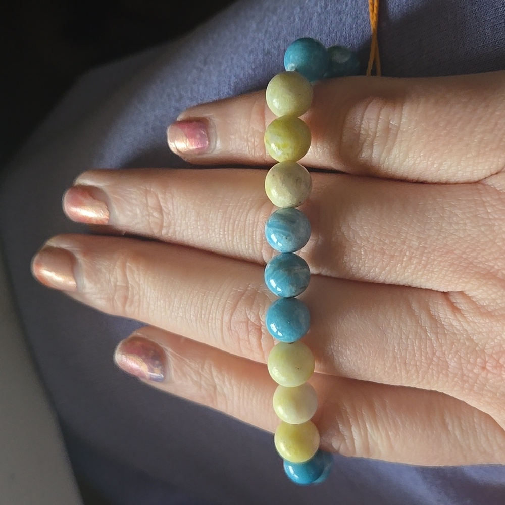 Lemon jasper and Larimer quartz adjustable bracelet. 314